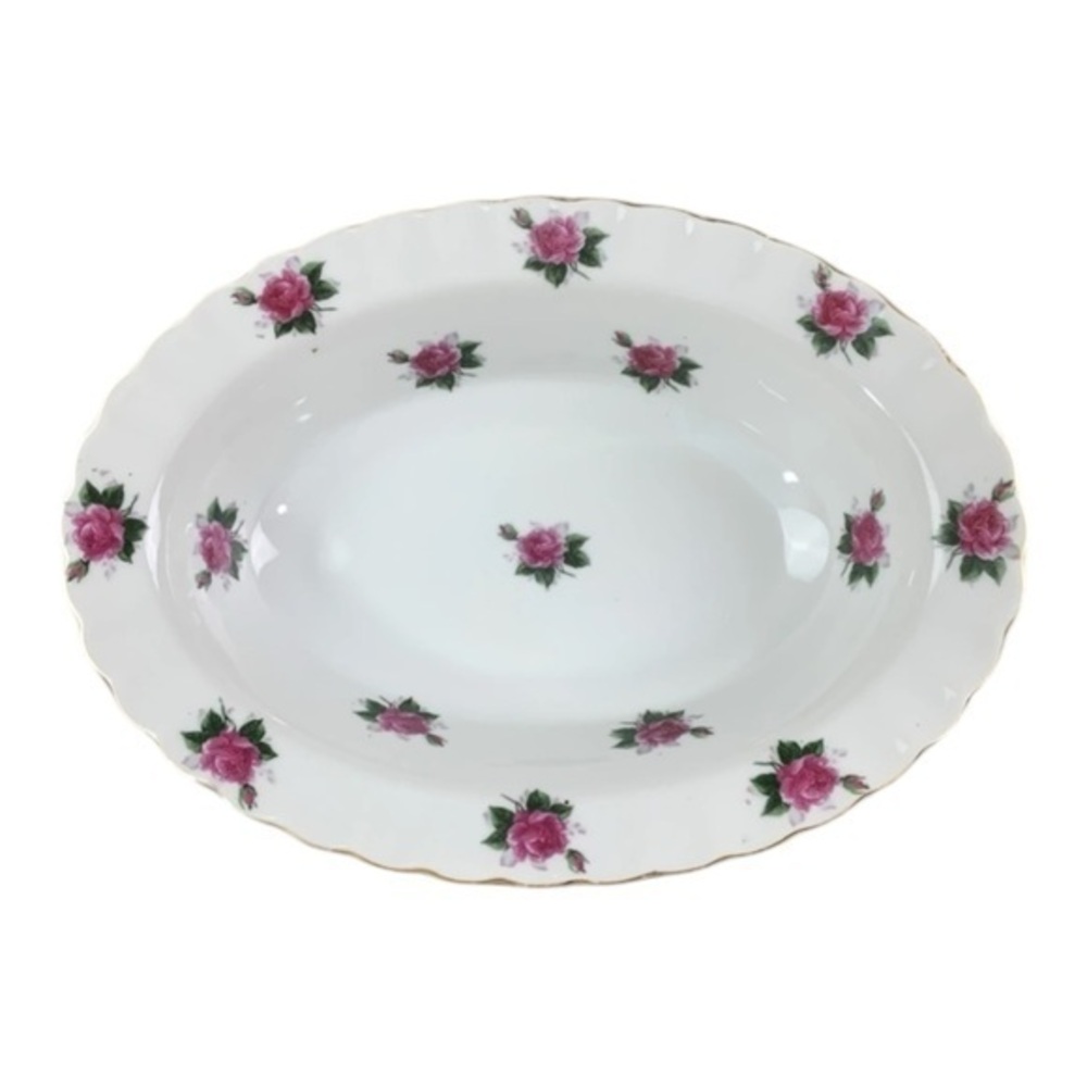 Vintage 1950s Bond Ware Porcelain Serving Bowl Hand Painted Pink Roses 11 Inch‎